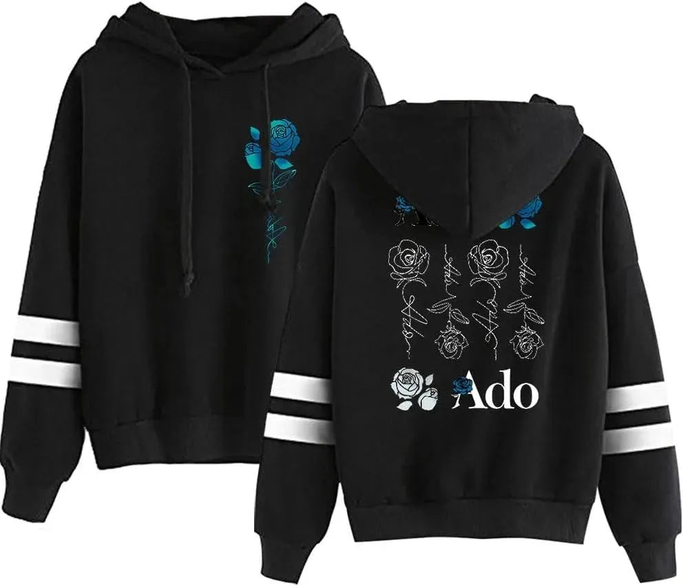 Black casual printed hoodie for women with half sleeves and loose shrug fit, side view
