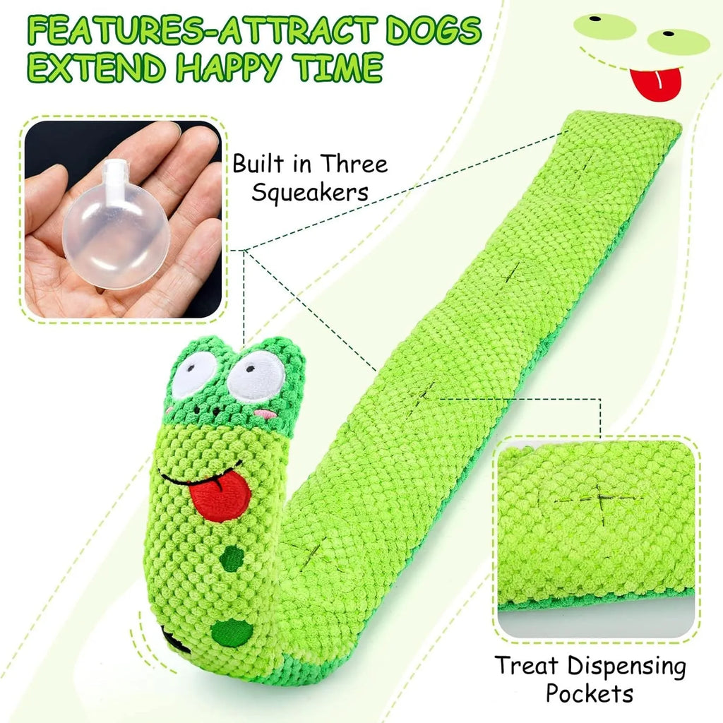 Convertible squeak dog toy in snail shape with hidden food holes for foraging training