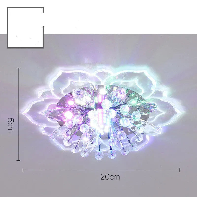 Modern crystal ceiling lamp with flower-shaped shade and 9W LED light in white, coloured, or warm light options