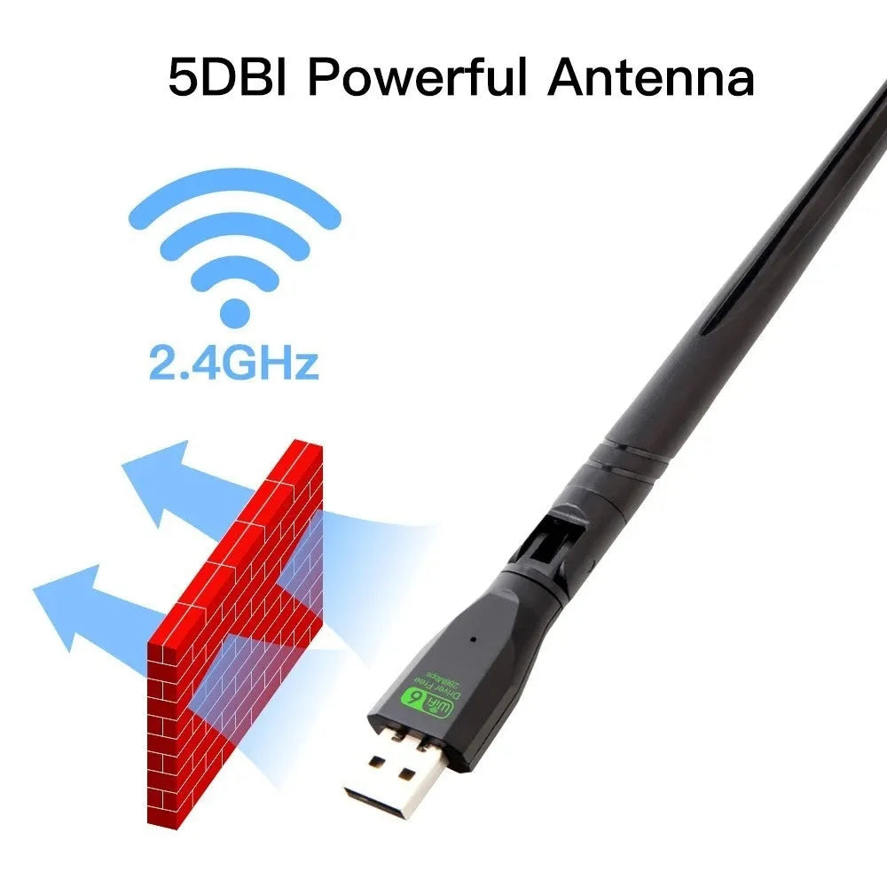 Black USB wireless network card with WiFi6 support for desktop and laptop computers