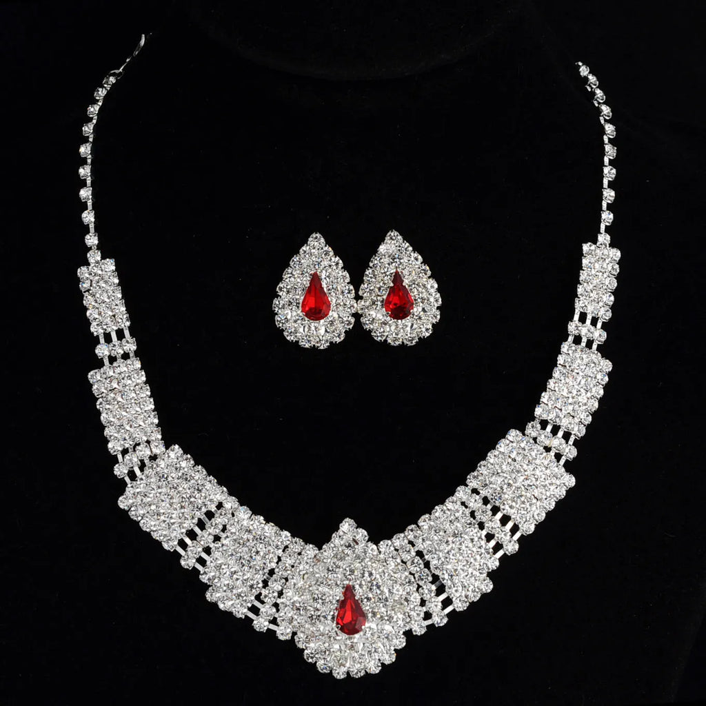 Exaggerated full drill bridal suite necklace and earrings set with rhinestones