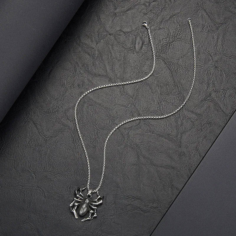 Titanium steel spider totem pendant polished finish unisex punk necklace D64-06