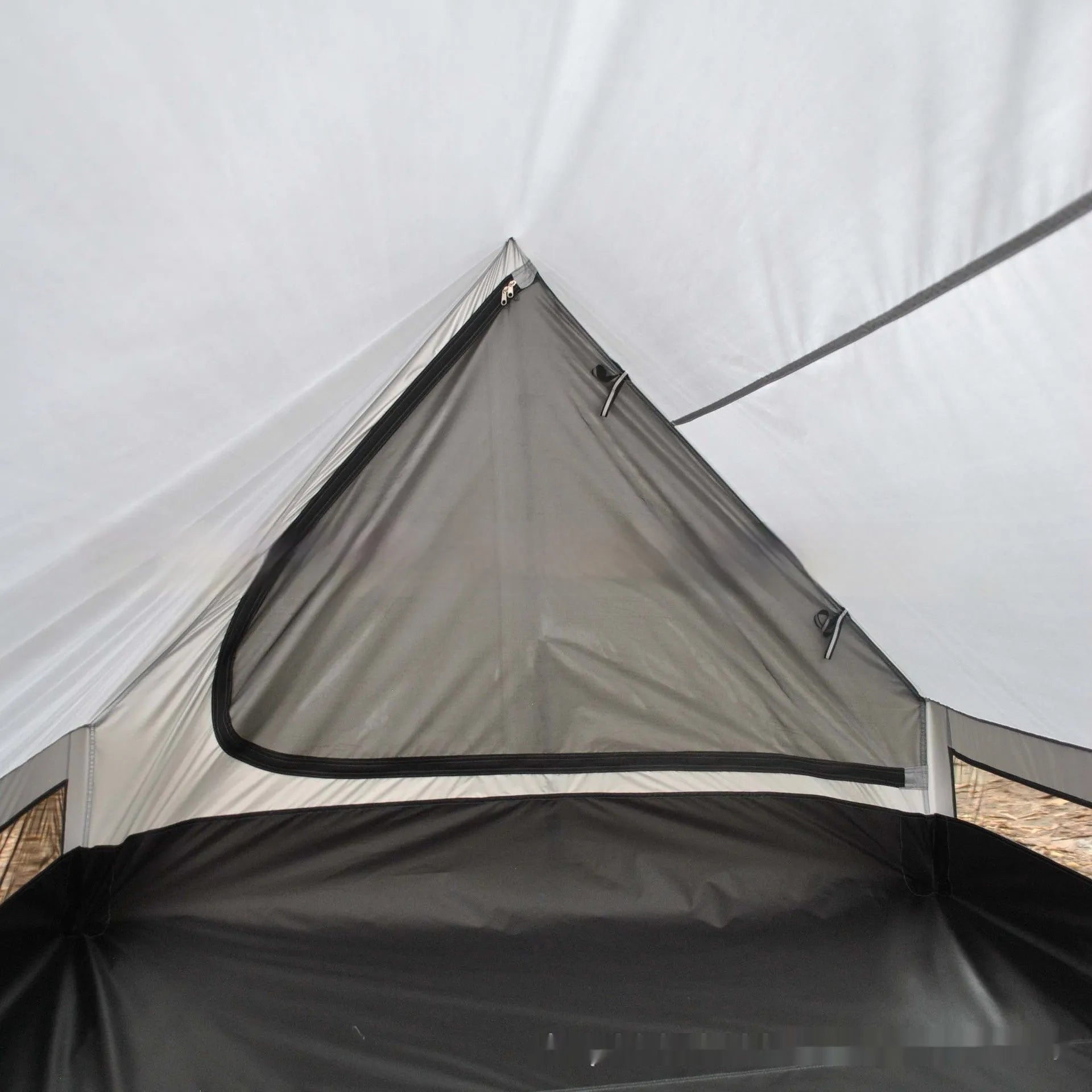 Brown or white A-line pole-free cabin tent for 2-3 people with hiking cane support