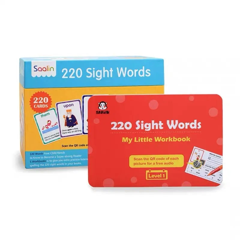 220 high-frequency word card set with five workbooks for early childhood education