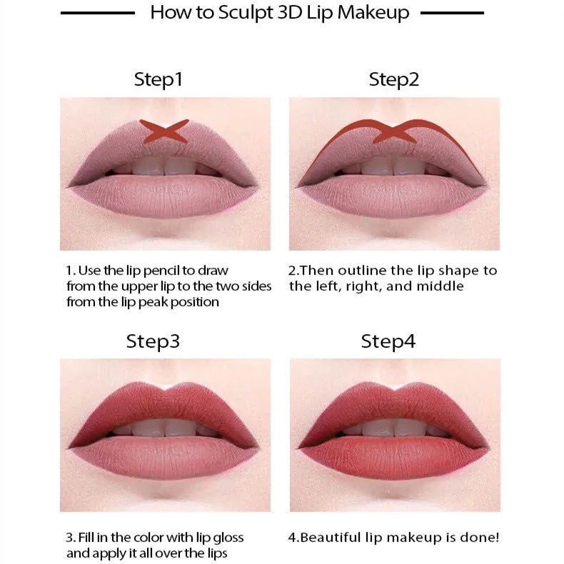 Matte lip liner pencil in a wooden tone shade from a set of 14 colours, shown on a hand.