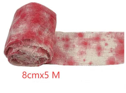 Halloween bloody cloth gauze bandage roll showing 8cm width and polyester material texture