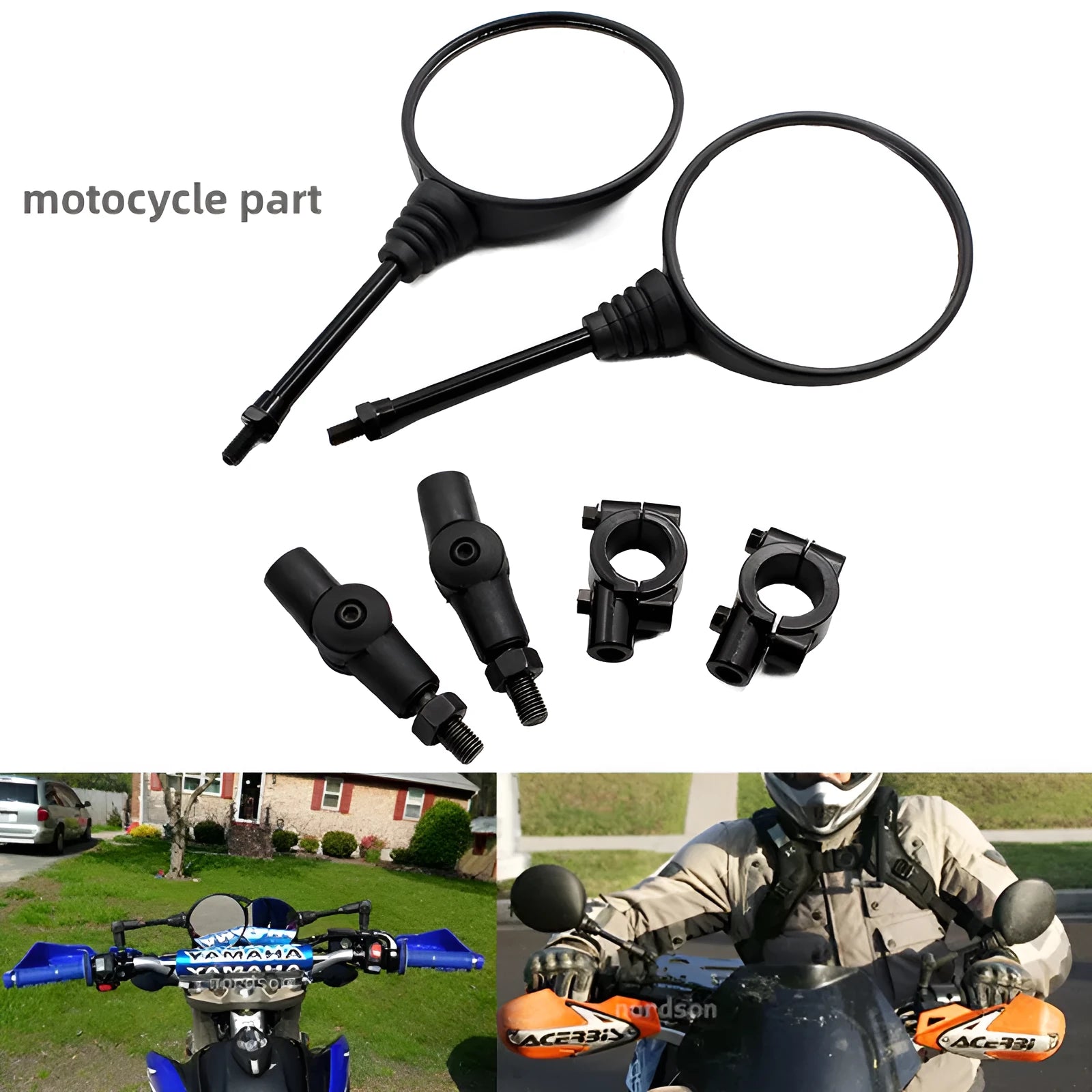 Black folding round rearview mirror with iron rod and plastic shell for motorcycles