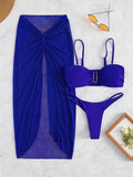 Women's three-piece bikini set with long culottes shorts in multiple colour options