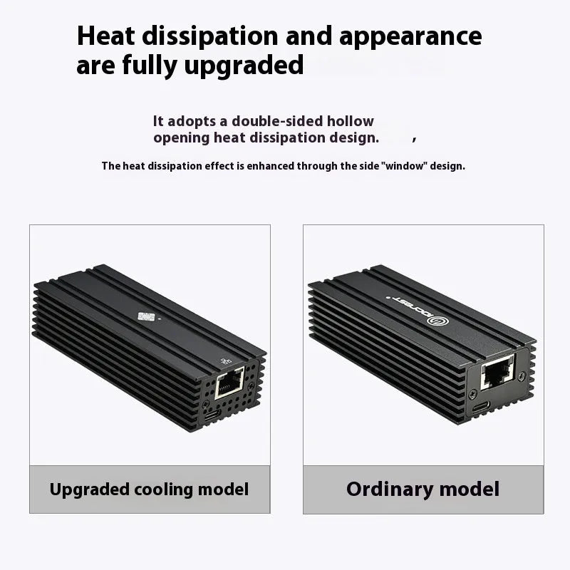 Black Leyu USB4 to 10 Gigabit Ethernet network adapter with RJ45 port and short cable.