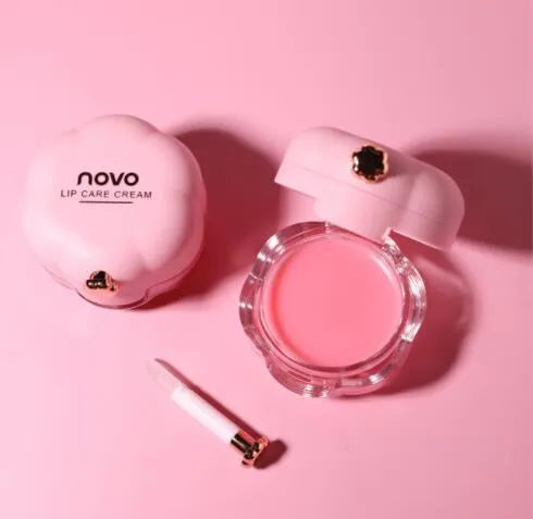 Moisturising lip balm 12g with plant essential oils, hidden brush, available in green orange and pink colours