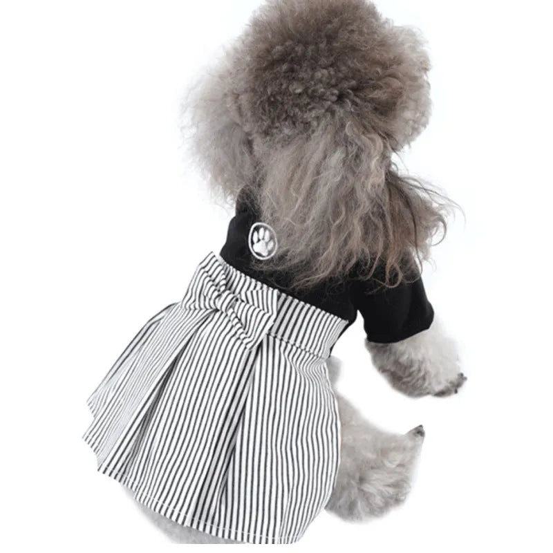 Seasonal poodle clothes in cotton skirt or four-legged pants styles available in sizes S to XL