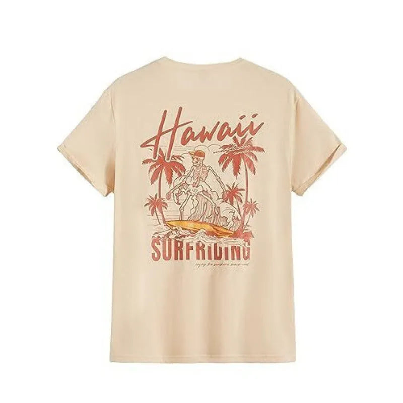 Men's short-sleeved printed sports t-shirt in a casual streetwear style, showing digital print detail.