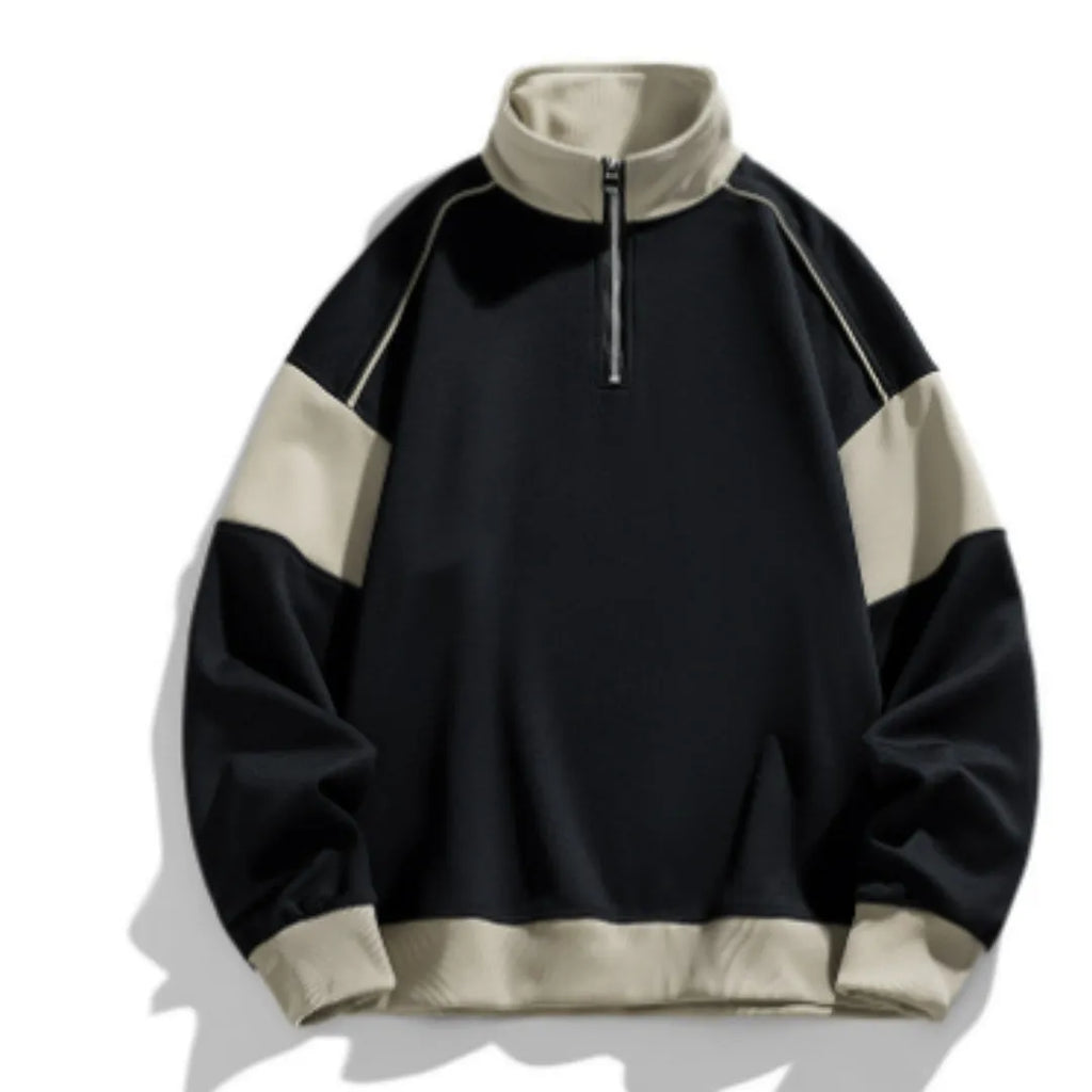 Men's black corduroy rabbit fur hooded sweater with drop shoulders and loose lapels