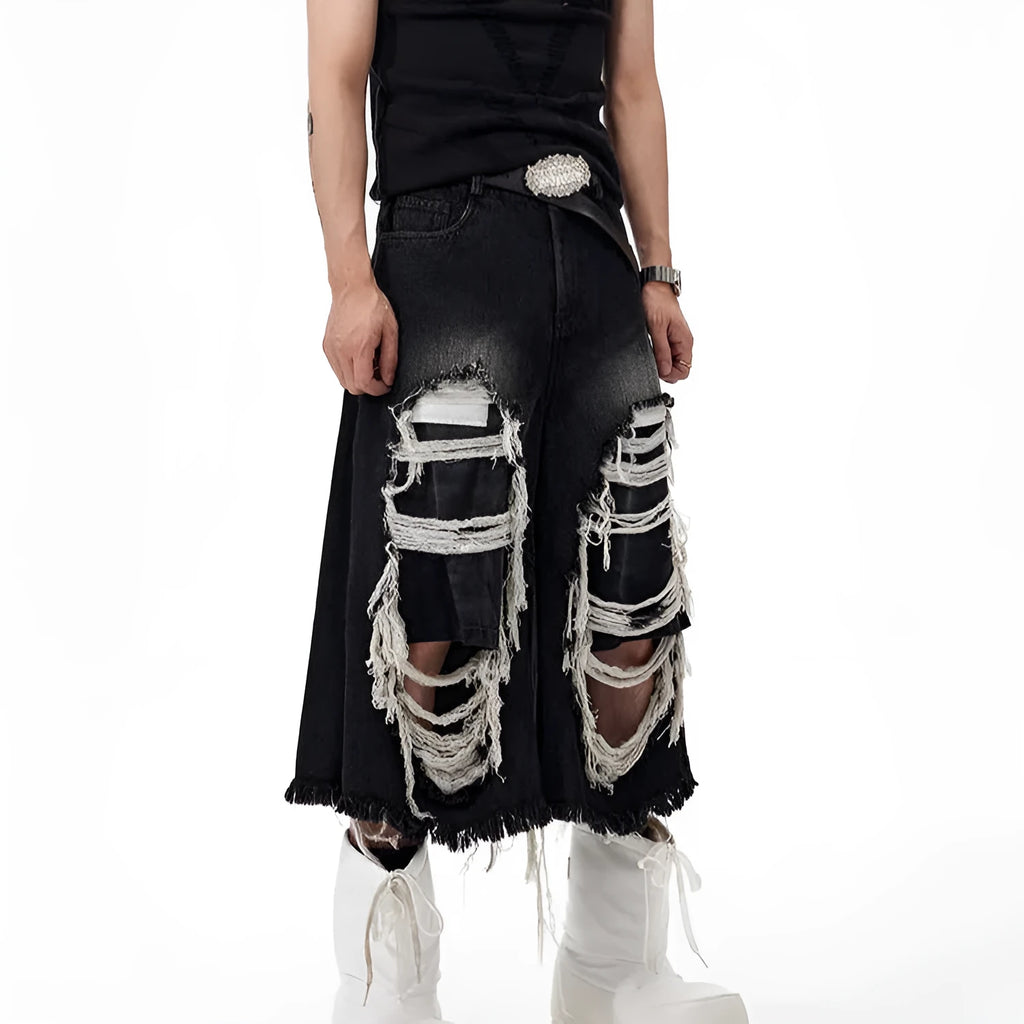 Black women's cropped wide leg jeans with mid-high waist and ripped patch detail