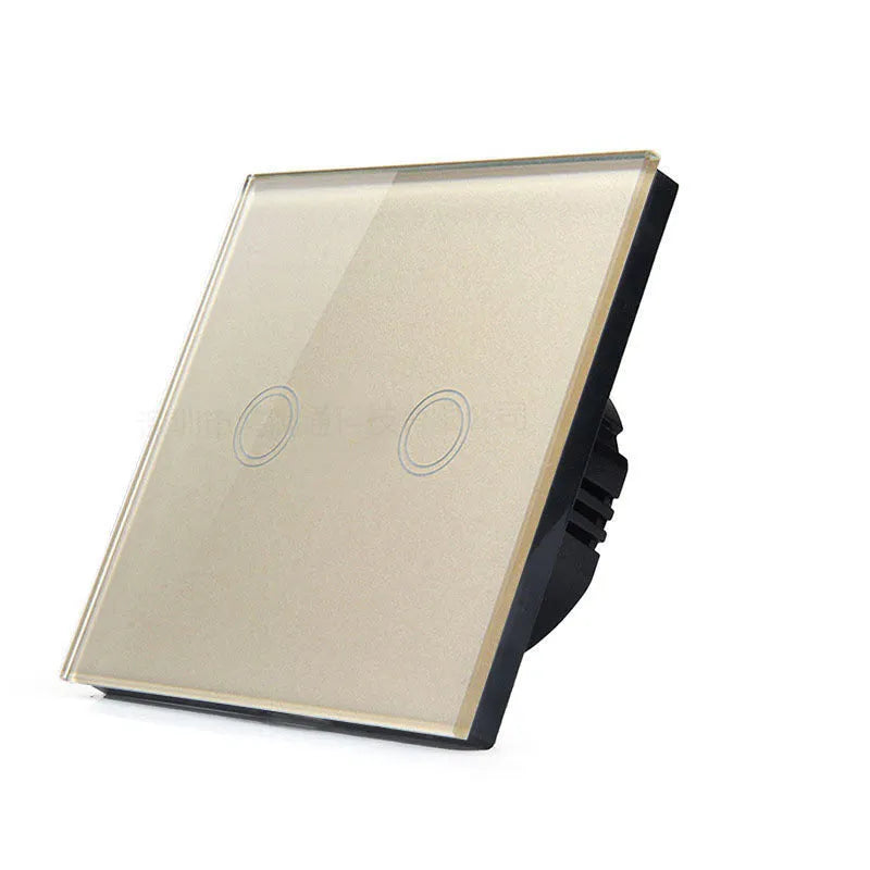 Touch switch 86-type panel in black, golden or white with tempered glass surface for lighting control