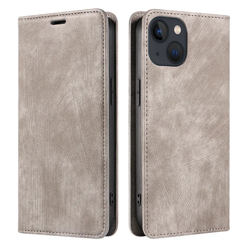 Magnetic flip leather phone case for iPhone in multiple colours showing front flap closed