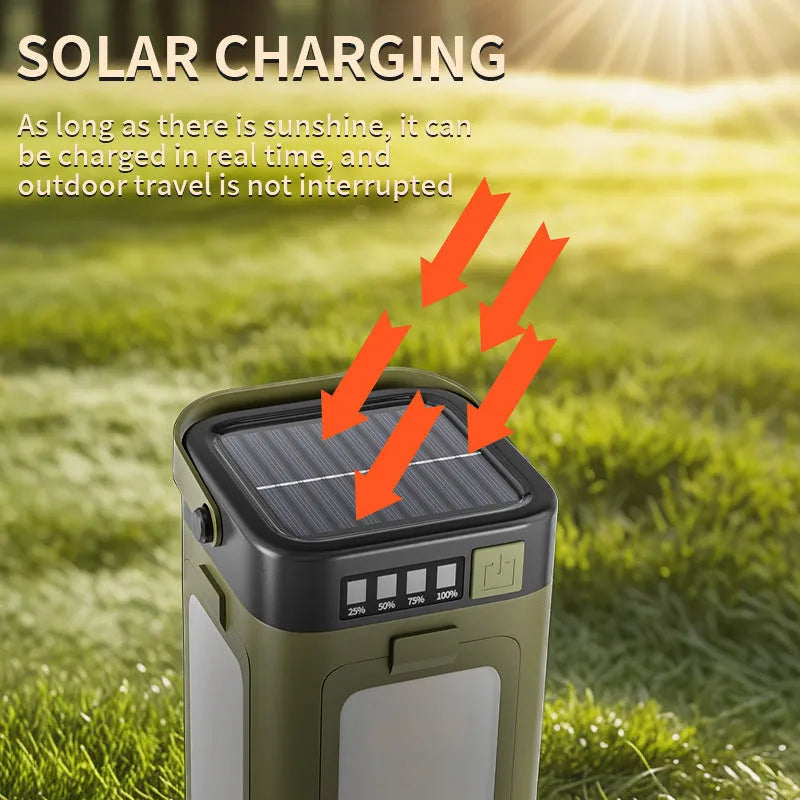 LY24 four-leaf folding belt solar camping lamp with built-in 2000 mAh battery, compact size 12x7x7 cm