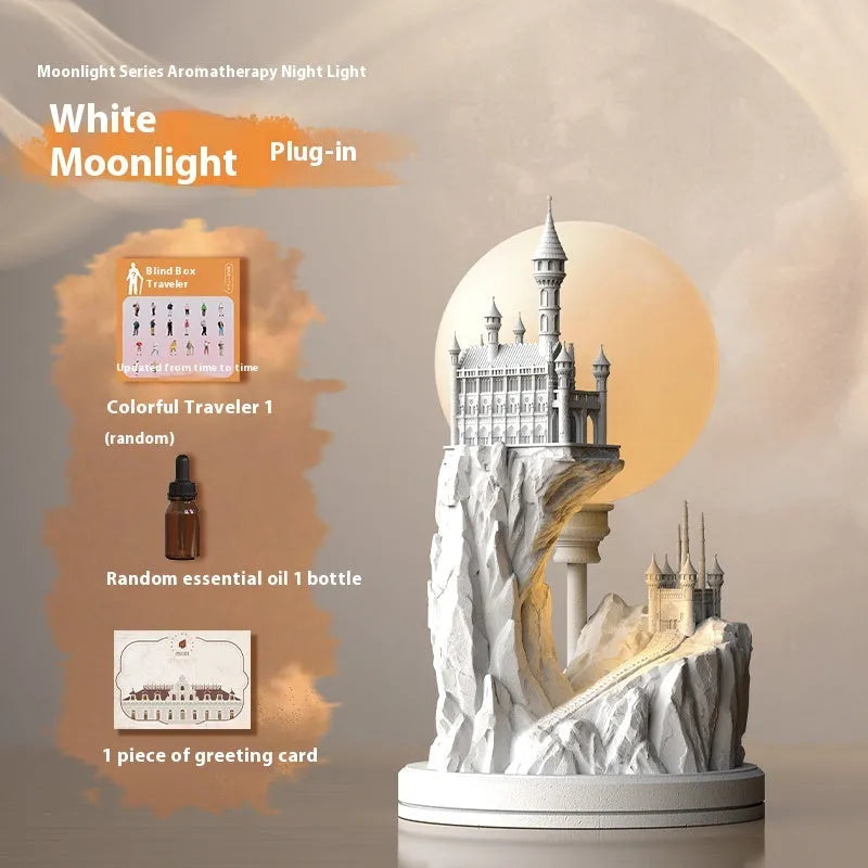 White composite gypsum table lamp with wire control switch on wooden surface