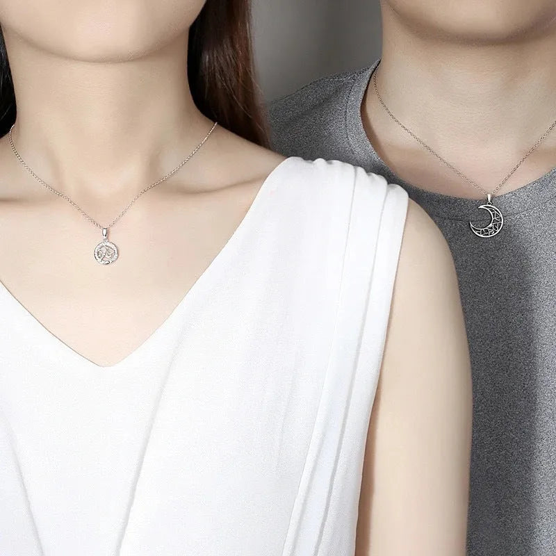 Sun moon tooth couple necklace with copper pendants and cross chain