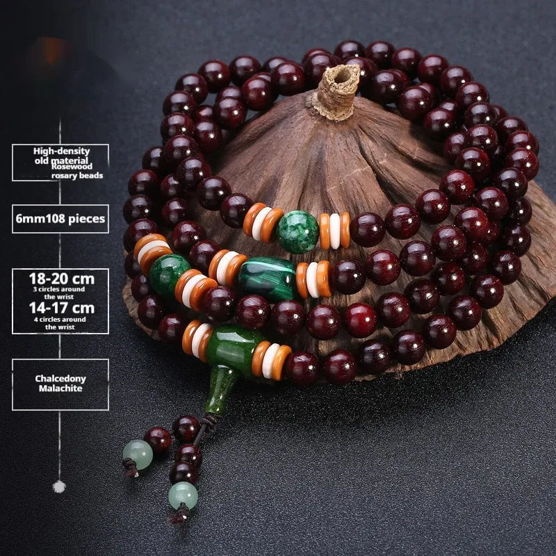 Men's rosewood bracelet with 108 beads showing lapis lazuli stone design option
