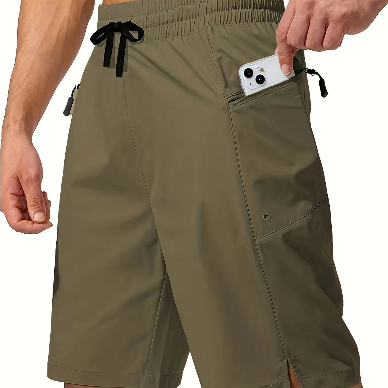 Men's solid colour quick-drying polyester beach shorts in straight cut