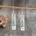 Silver geometric long strip earrings with turquoise stone inlays on zinc alloy base