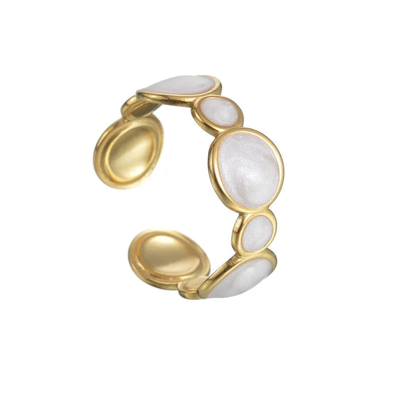 Geometric adjustable stainless steel ring with electroplated gold-colour finish