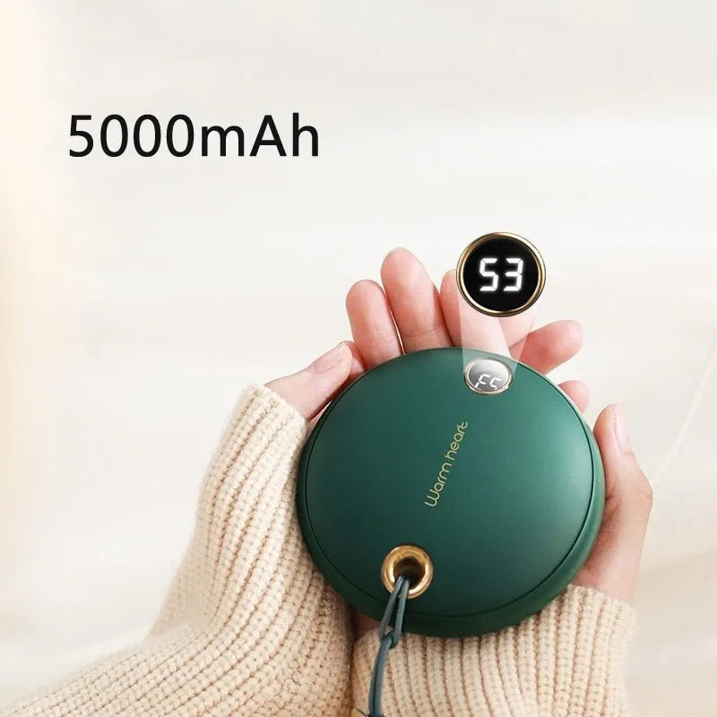 Green pink or white 5000mAh power bank with digital display and hand warmer function
