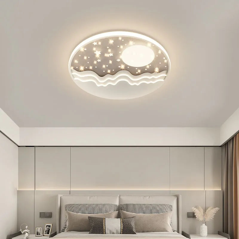 Moon style wrought iron and acrylic ceiling light in simple modern design for bedroom or living room