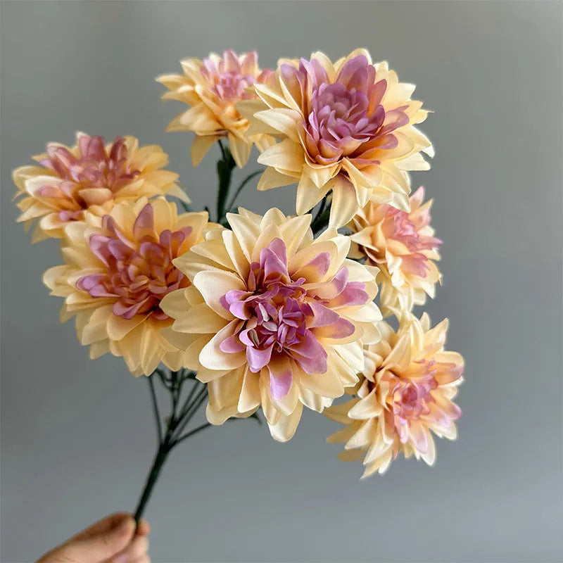 Dahlia desktop display fan holding fake flowers silk rose peony bunch multicolour