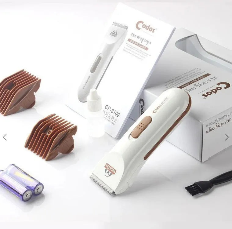 White electric pet hair clipper with ceramic blade for grooming cats and dogs
