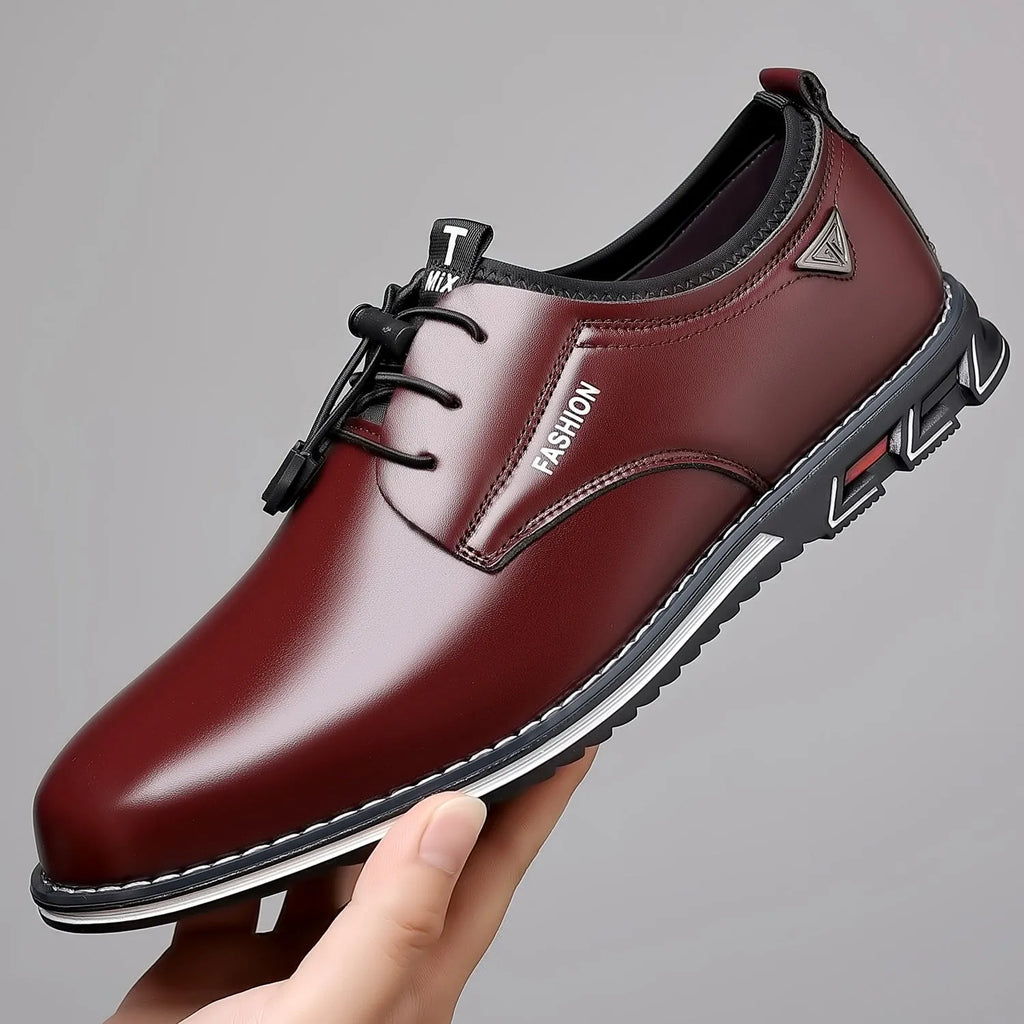 Plus size mens casual leather shoes artificial pu upper rubber sole wedge heel round toe