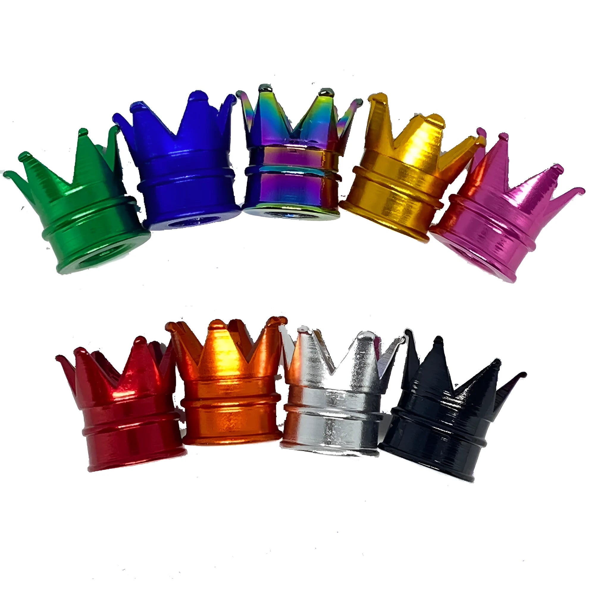 Creative Crown aluminium alloy dustproof valve cap set of four in assorted colours on a tyre valve