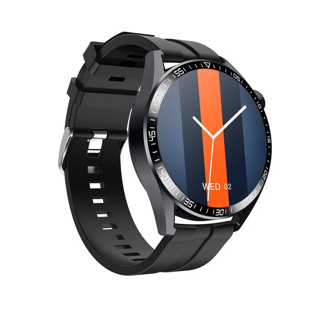 GS3 Max smartwatch with black silicone wristband showing touch screen display with health metrics