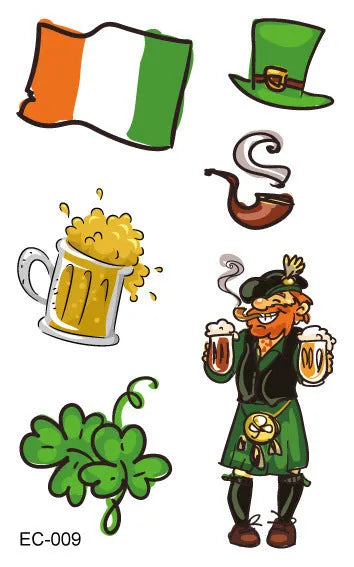 Children's temporary tattoo sticker with Irish festival clover design measuring 120 × 75mm