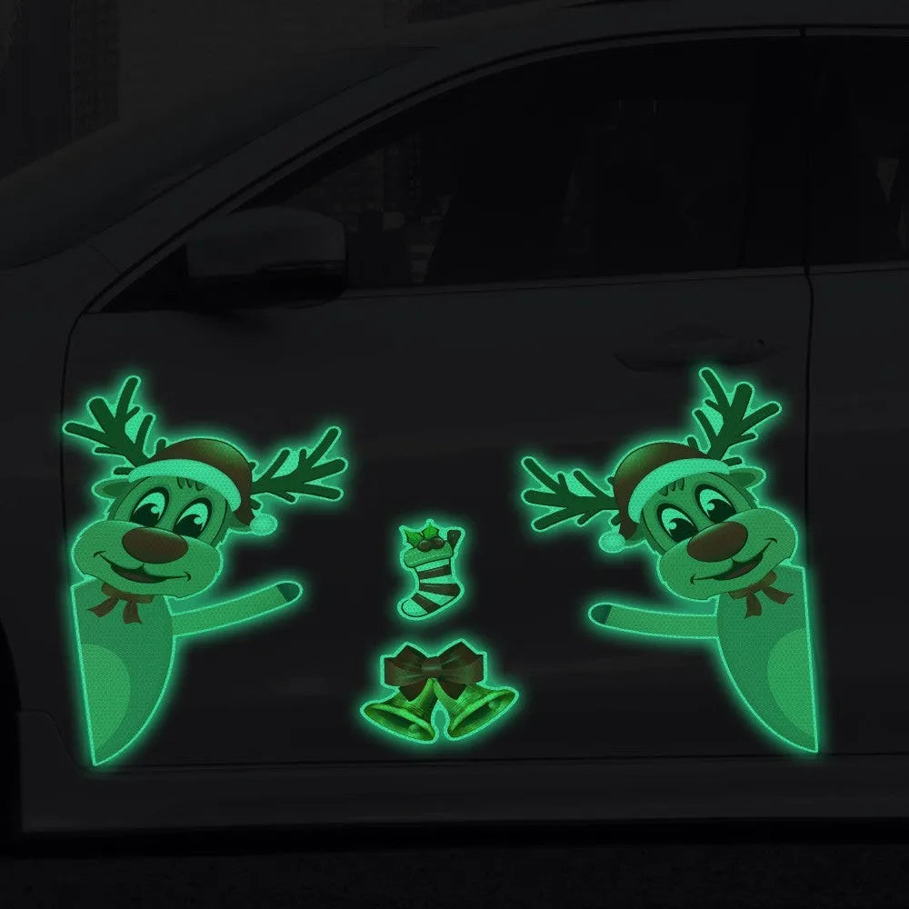 Christmas elk bell design magnetic bumper stickers with reflective luminous properties on vehicle