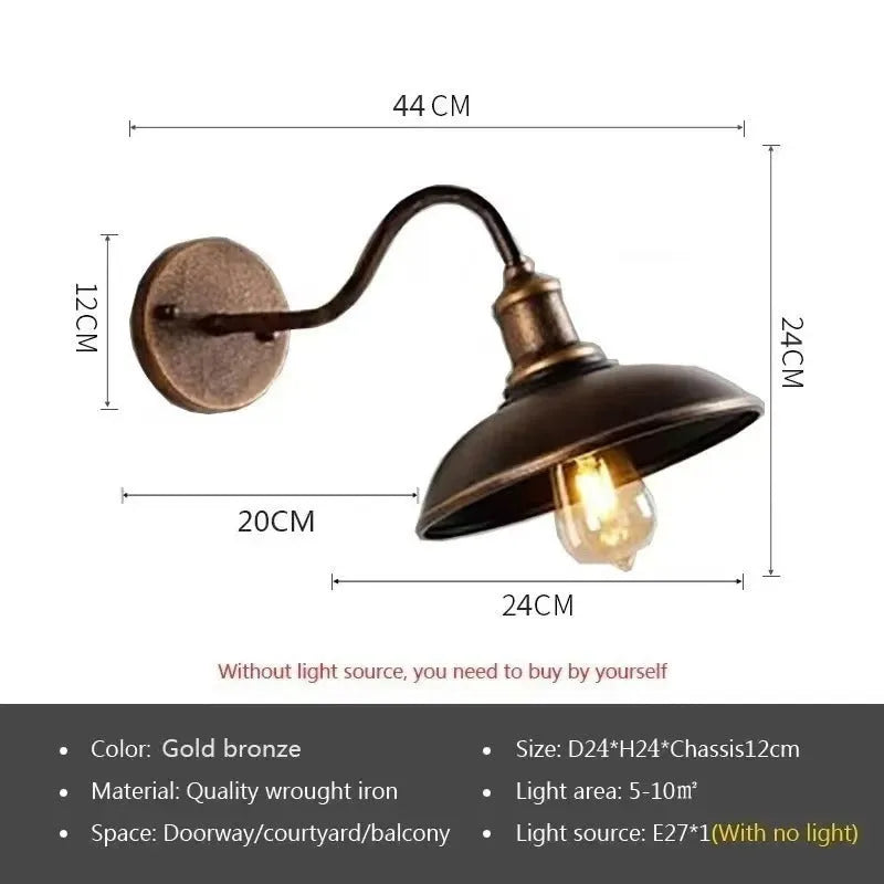 Retro villa courtyard wall lamp in copper finish with right angle mounting