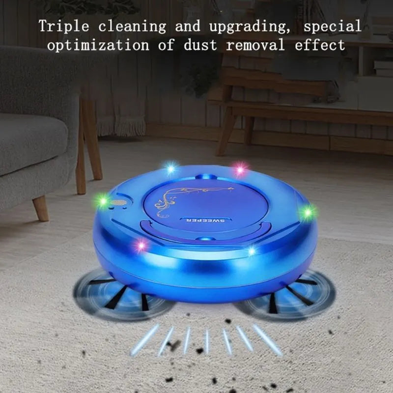 Smart floor sweeping robot vacuum cleaner in blue, black, or white colour options