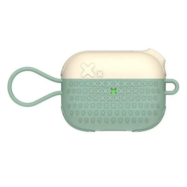Silicone case compatible with Airpods Pro in white showing earphone charging cover