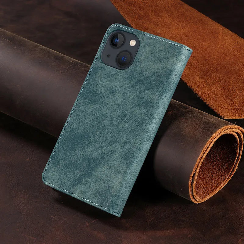 Magnetic flip leather phone case for iPhone in multiple colours showing front flap closed