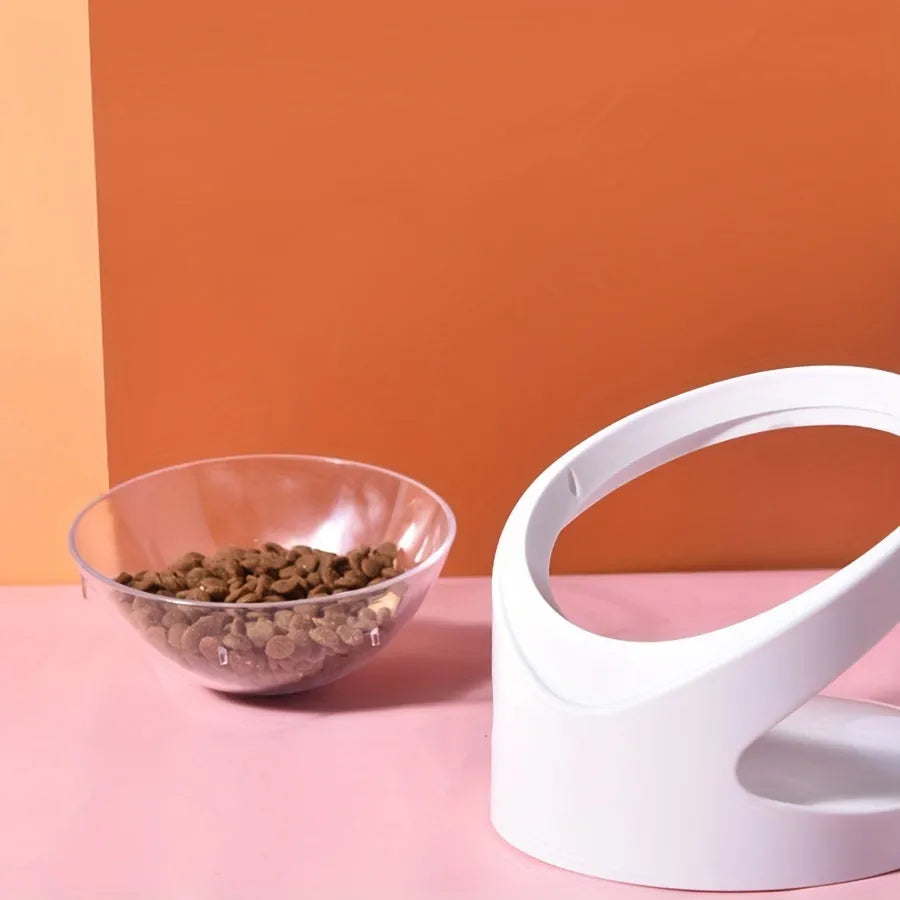 White elevated cat food bowl showing 5cm height and tilted angle design