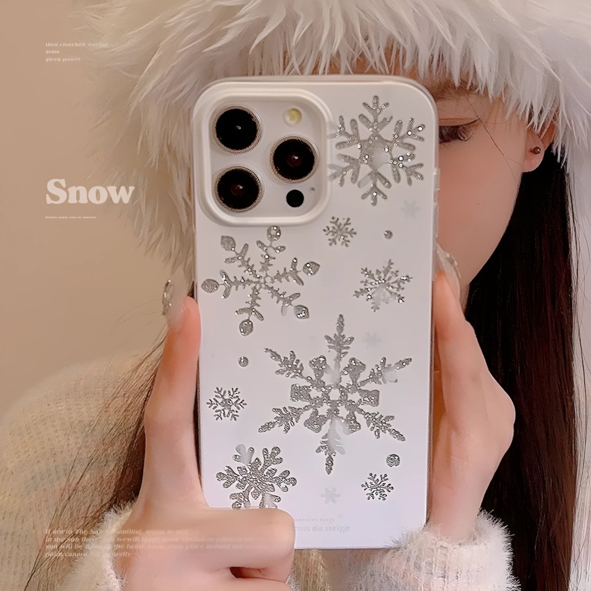 TPU silicone phone case for Apple iPhone with winter atmosphere design, glitter finish, and anti-fall protection