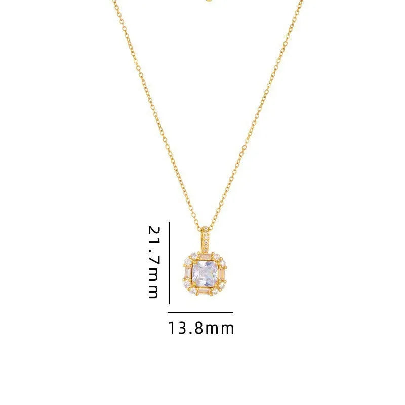 Women's titanium steel clavicle chain with geometric zircon and gemstone pendant