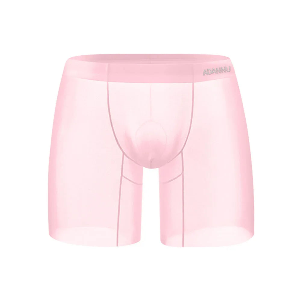 Men's orange seamless nylon sports boxer shorts with a low waist and body-shaping design.