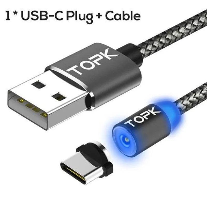 Magnetic charging cable with three adapters for iPhone Android and Type-C devices