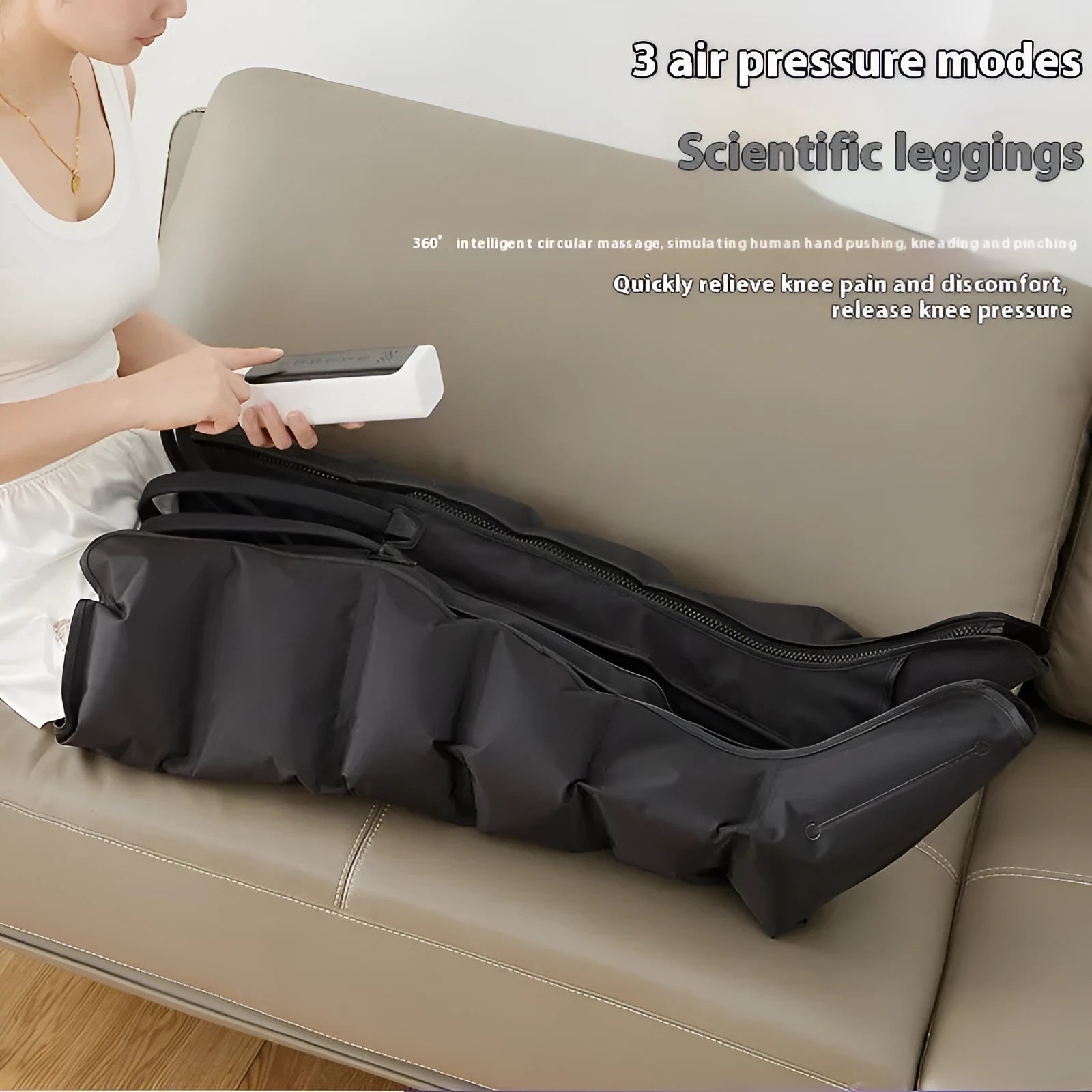 Black air wave leg massage boots fully wrapped calf and foot massager with touch control panel