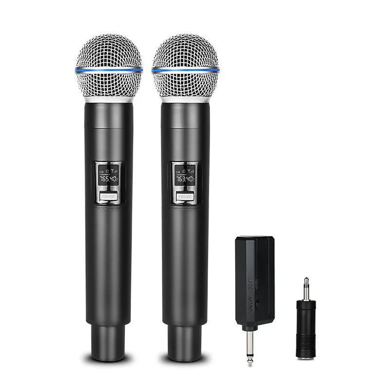 2.4G wireless microphone handheld with built-in battery and silver network noise reduction