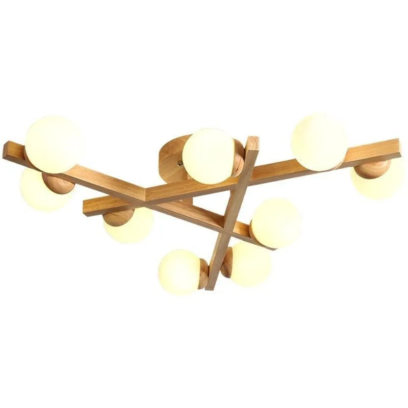 Wooden style modern ceiling lamp with three light heads in Nordic design for living rooms