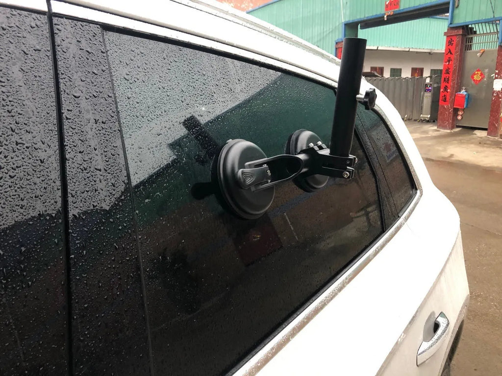 Black off-road car sucker base with rubber disc body for windscreen mounting of flagpoles