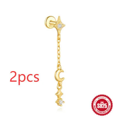 S925 sterling silver moon shape earrings with diamond embedded star detail in gold colour